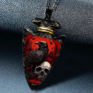 Black Raven & Skull arrowhead pendant Gothic Viking emo vamp punk Scene Odin NEW